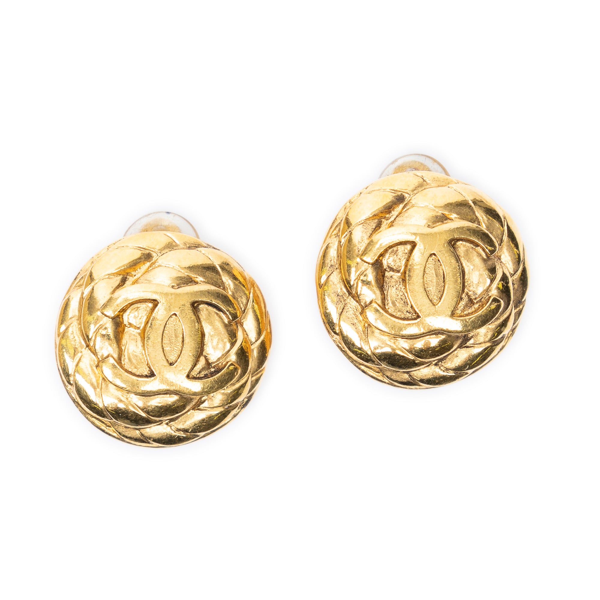 Earrings CC Quilted Round Disc Clip On Earrings Gold Gold Plated