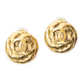 Earrings CC Quilted Round Disc Clip On Earrings Gold Gold Plated