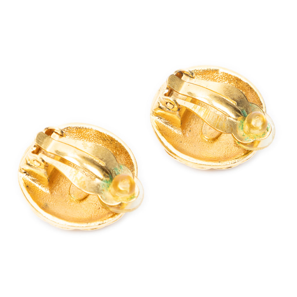 Earrings CC Quilted Round Disc Clip On Earrings Gold Gold Plated