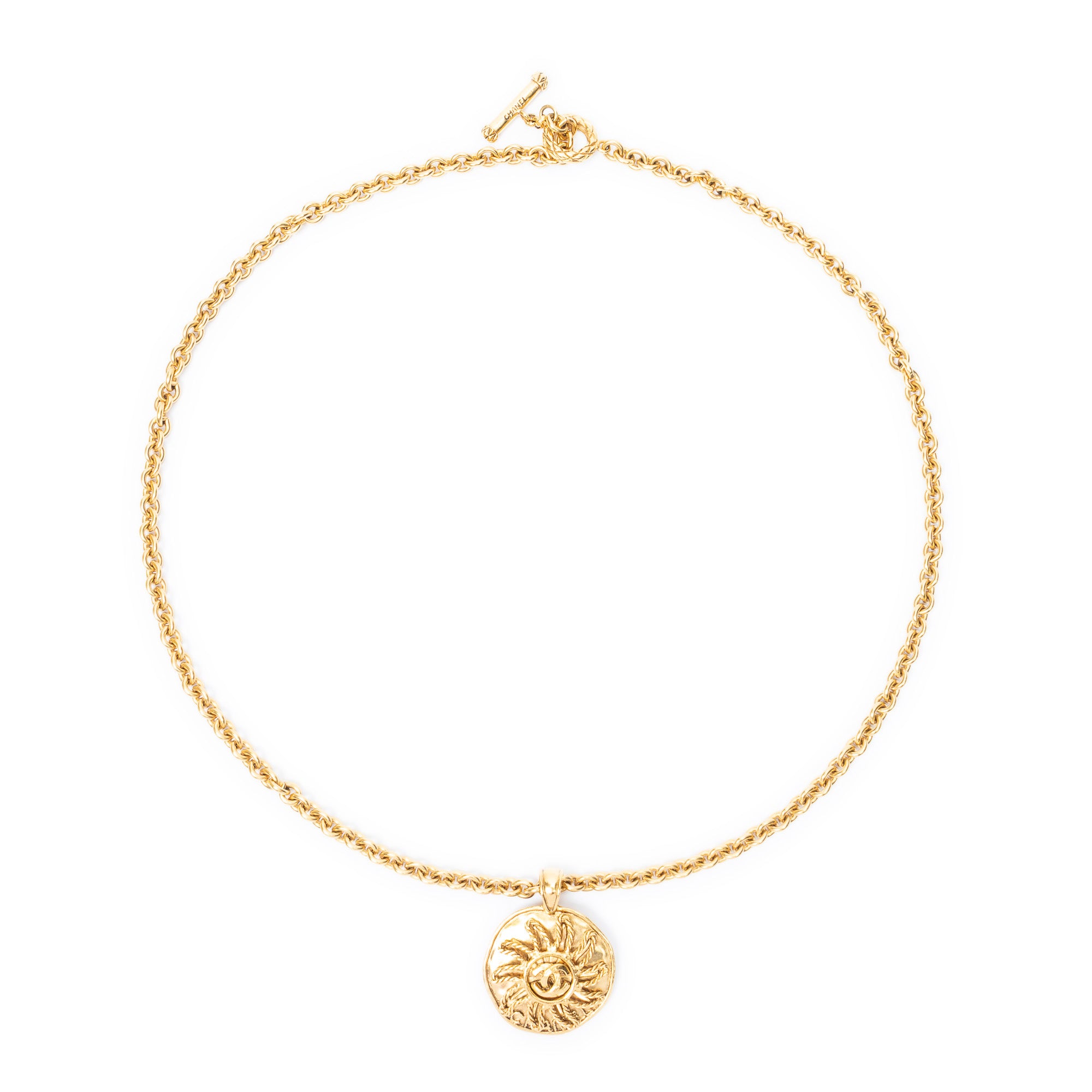 Necklace CC Round Sun Pendant Necklace Gold Gold Plated