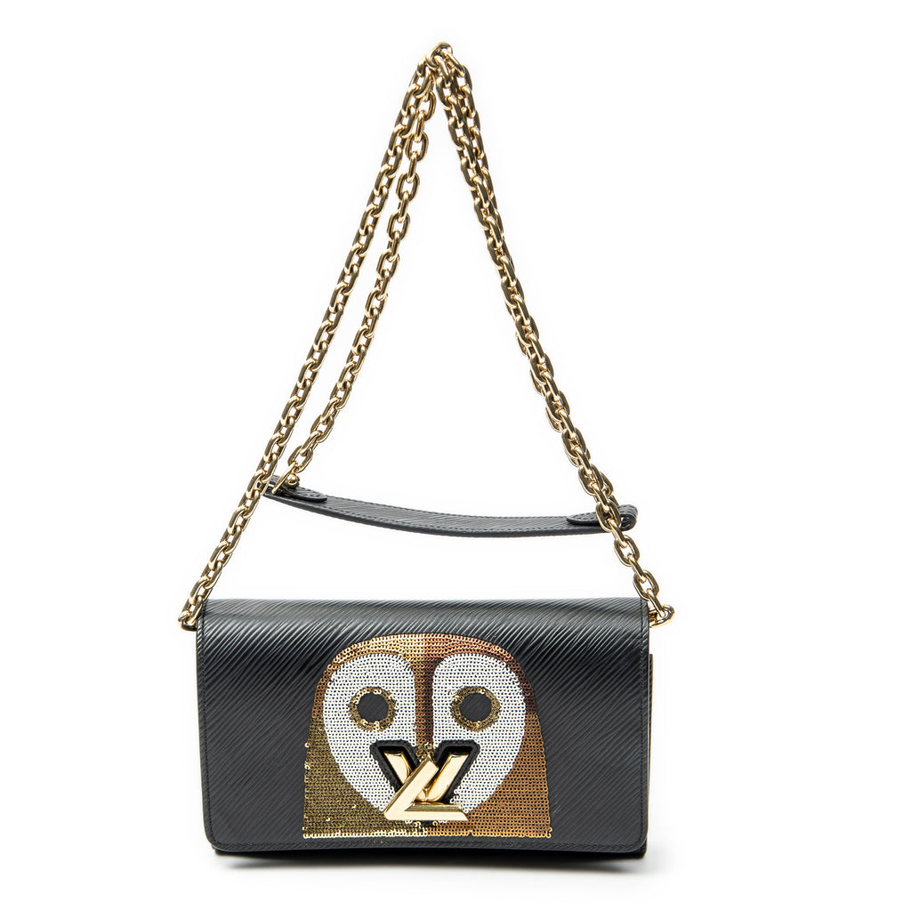 Shoulder Bag Owl Sequin Twist Chain Wallet Black Epi