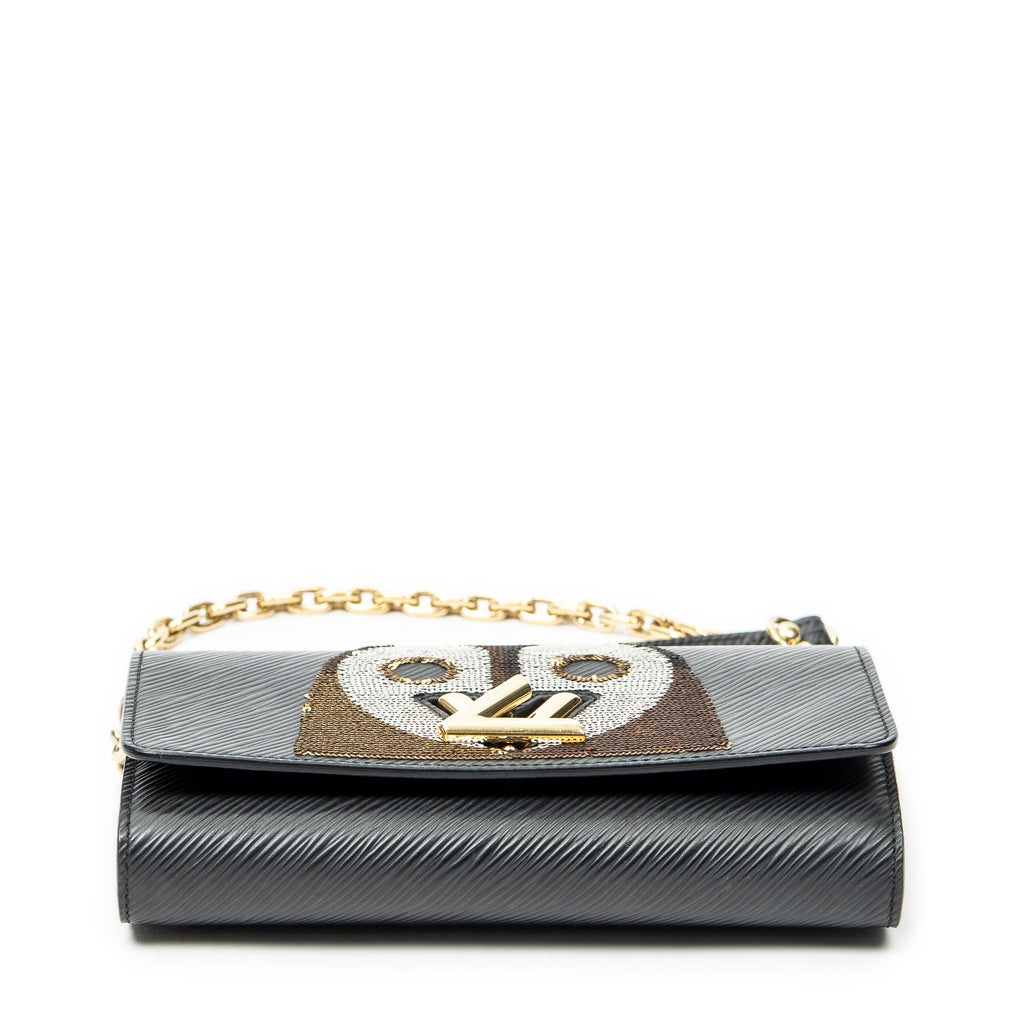 Shoulder Bag Owl Sequin Twist Chain Wallet Black Epi