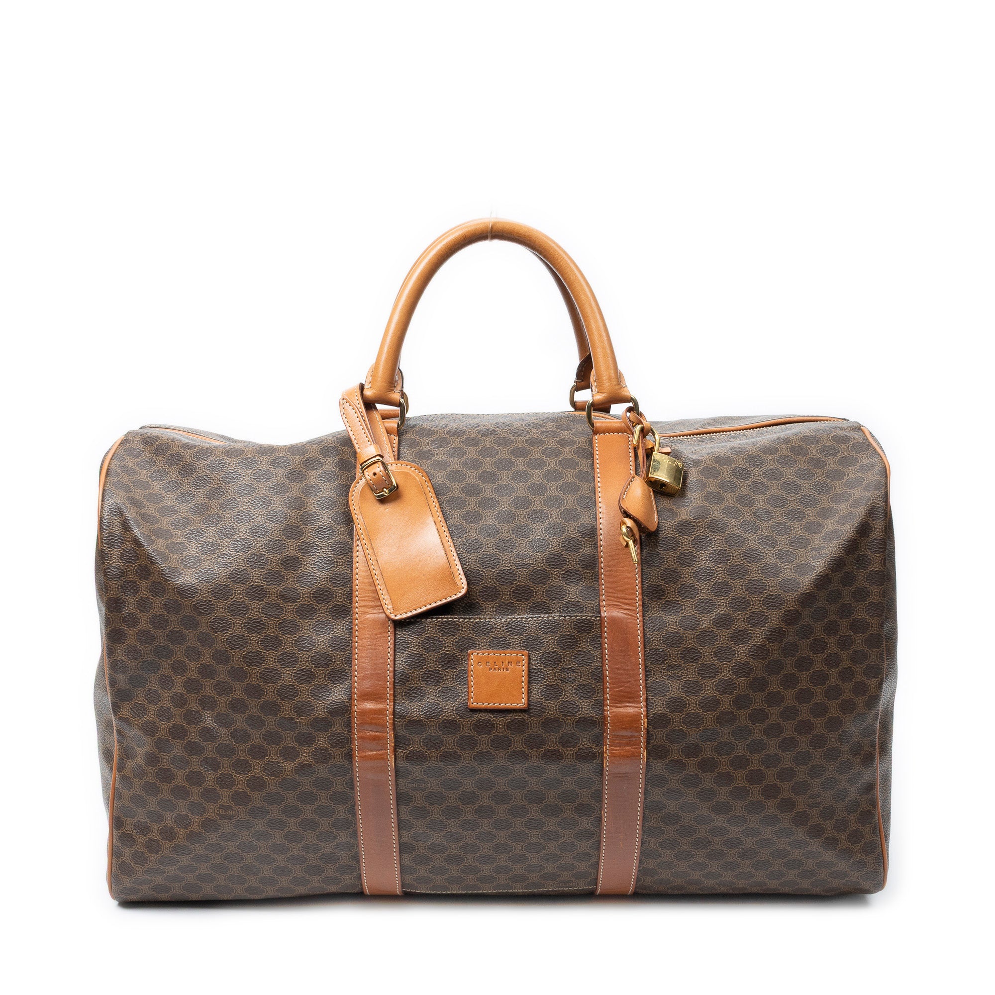 Travel Bag Vintage Large Travel Boston Brown Macadam Coated Canvas