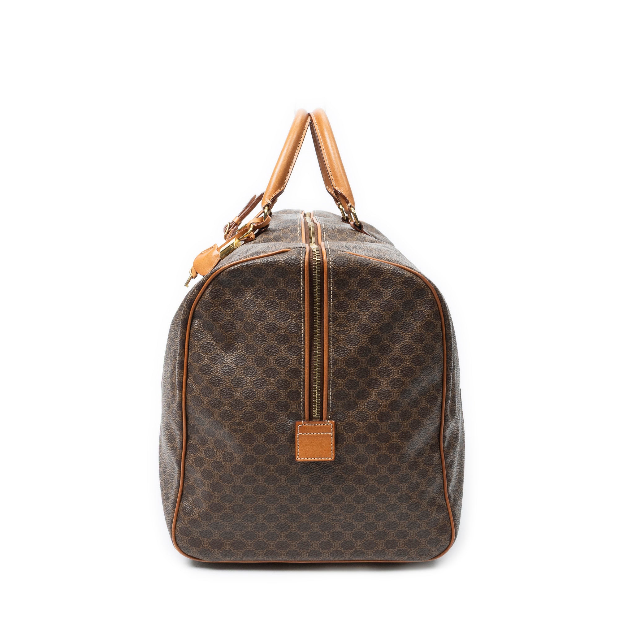 Travel Bag Vintage Large Travel Boston Brown Macadam Coated Canvas