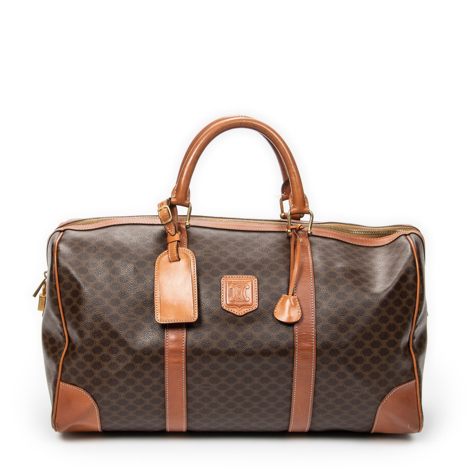 Travel Bag Vintage Medium Travel Boston Brown Macadam Coated Canvas