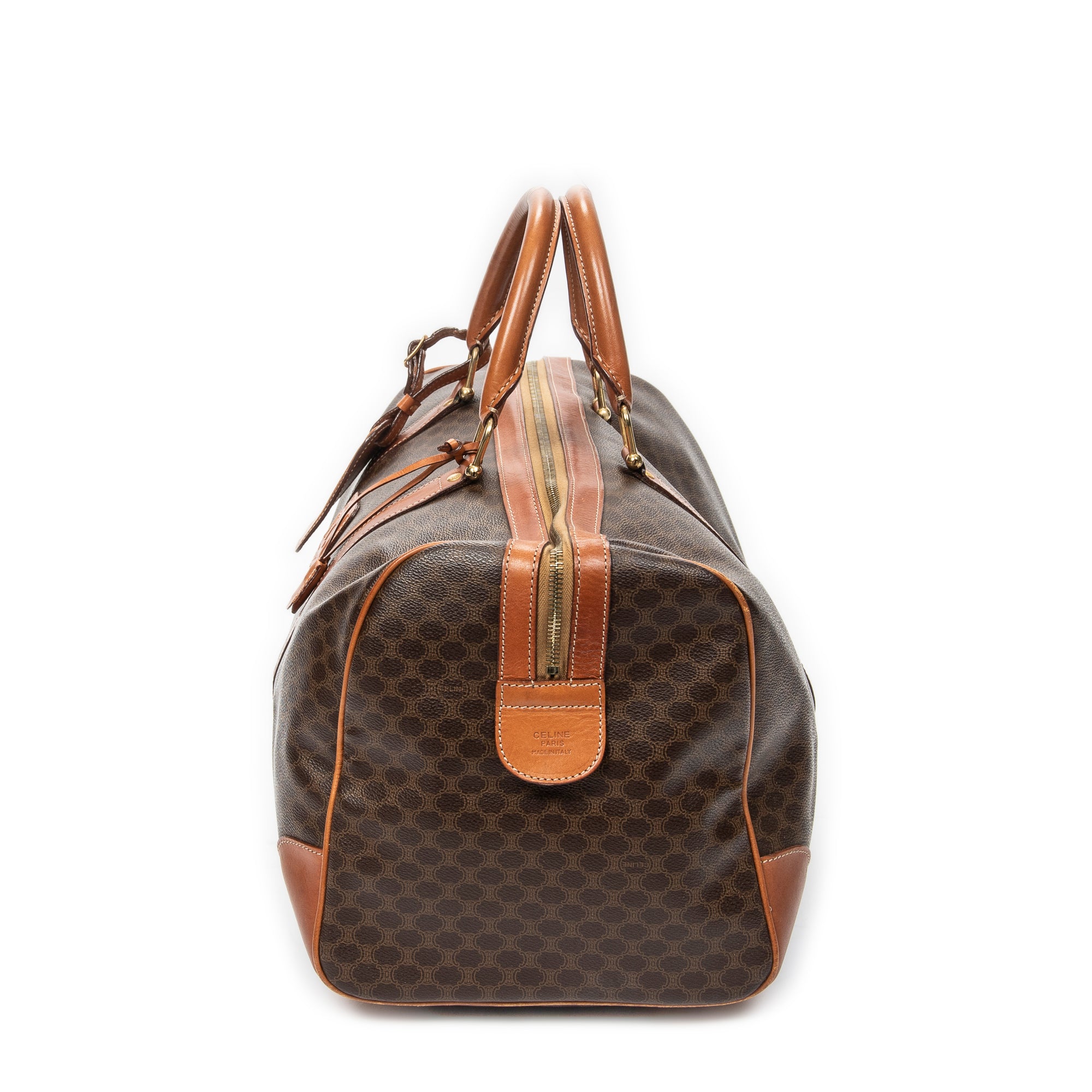 Travel Bag Vintage Medium Travel Boston Brown Macadam Coated Canvas