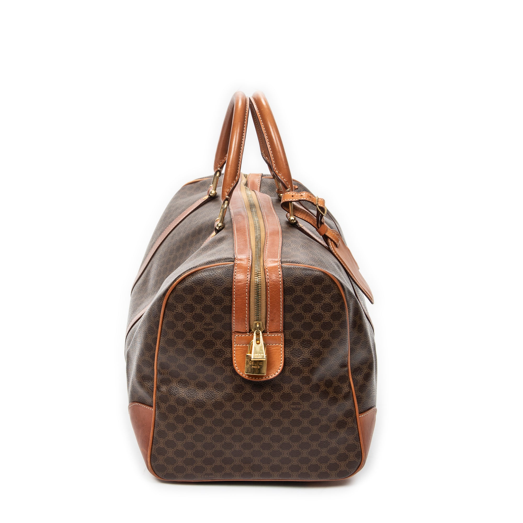 Travel Bag Vintage Medium Travel Boston Brown Macadam Coated Canvas