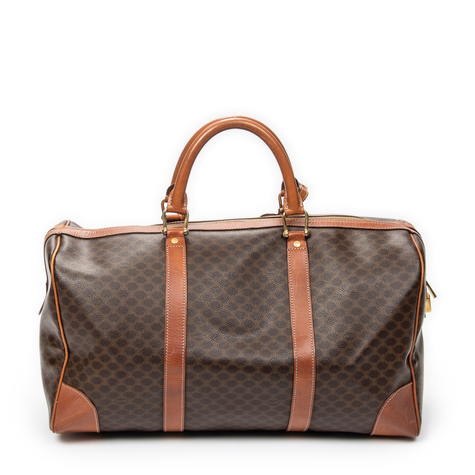 Travel Bag Vintage Medium Travel Boston Brown Macadam Coated Canvas