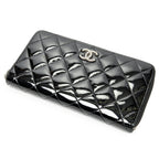 Wallet CC Zip Around Wallet Black Quilted Patent Leather
