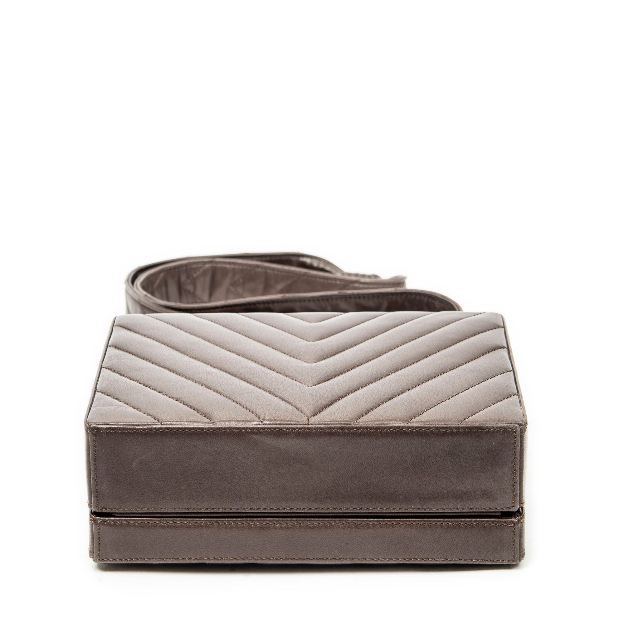 Shoulder Bag Vintage CC Square Box Bag Brown Quilted Chevron Leather