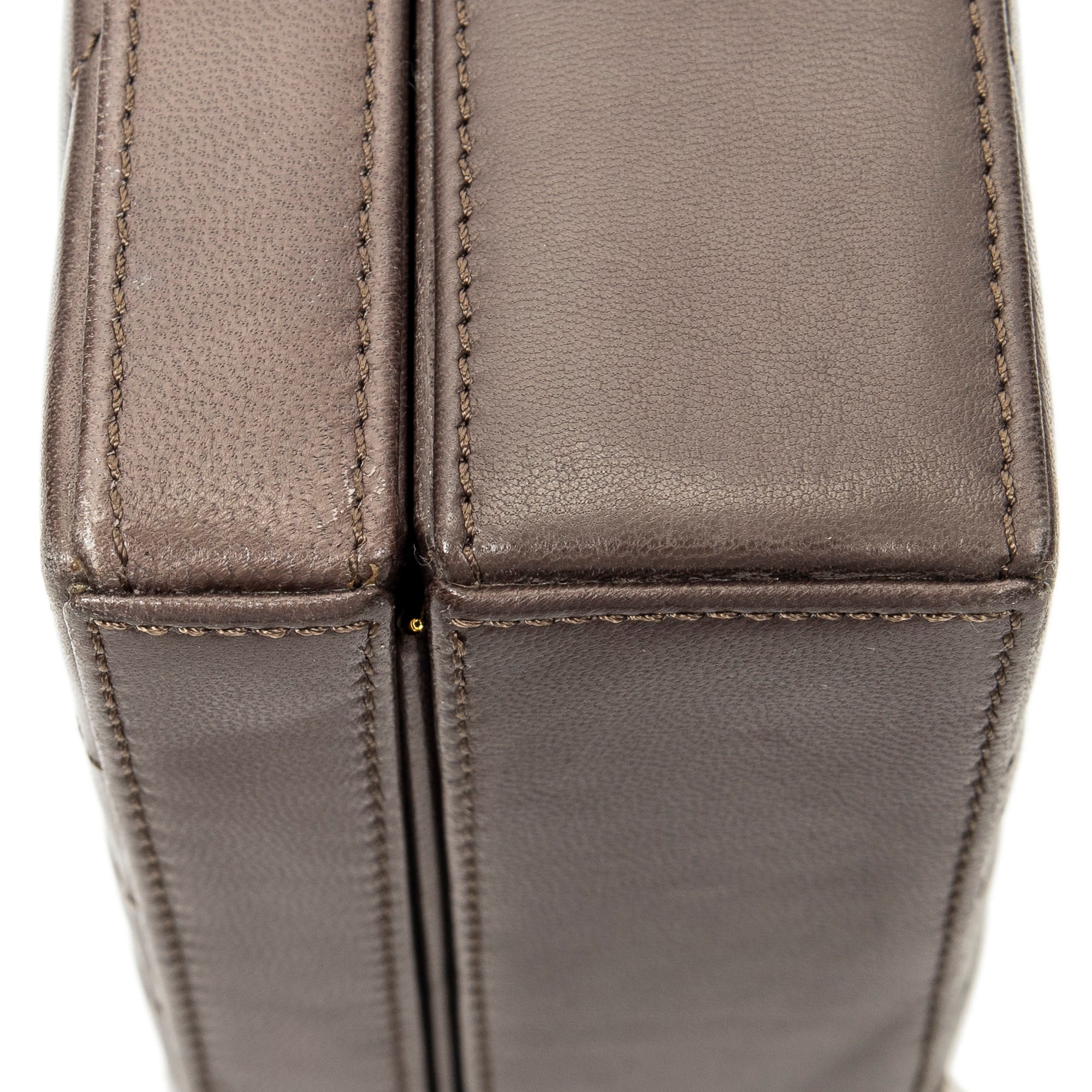 Shoulder Bag Vintage CC Square Box Bag Brown Quilted Chevron Leather