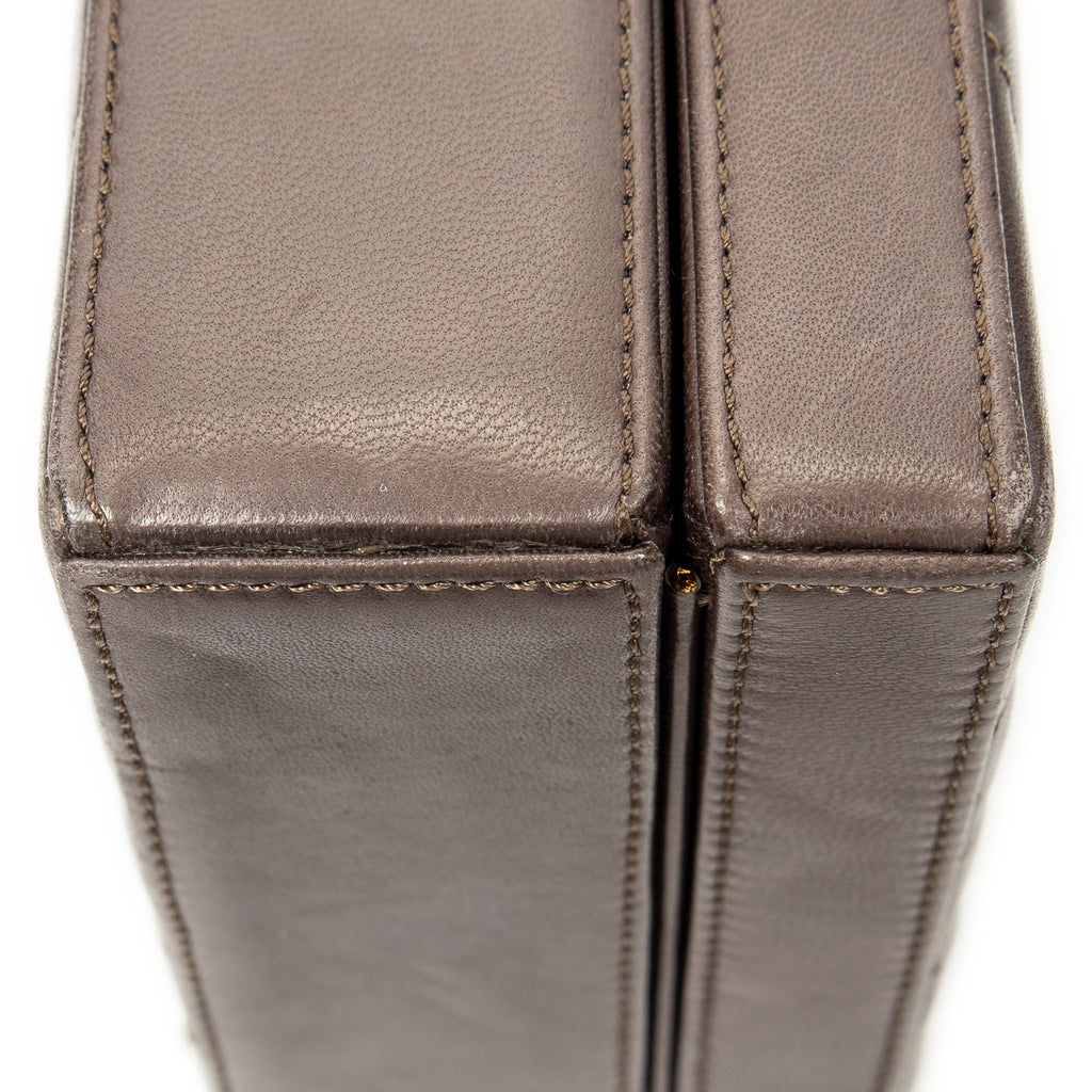 Shoulder Bag Vintage CC Square Box Bag Brown Quilted Chevron Leather