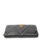 Wallet 19 Zip Around Wallet Black Quilted Lambskin Leather
