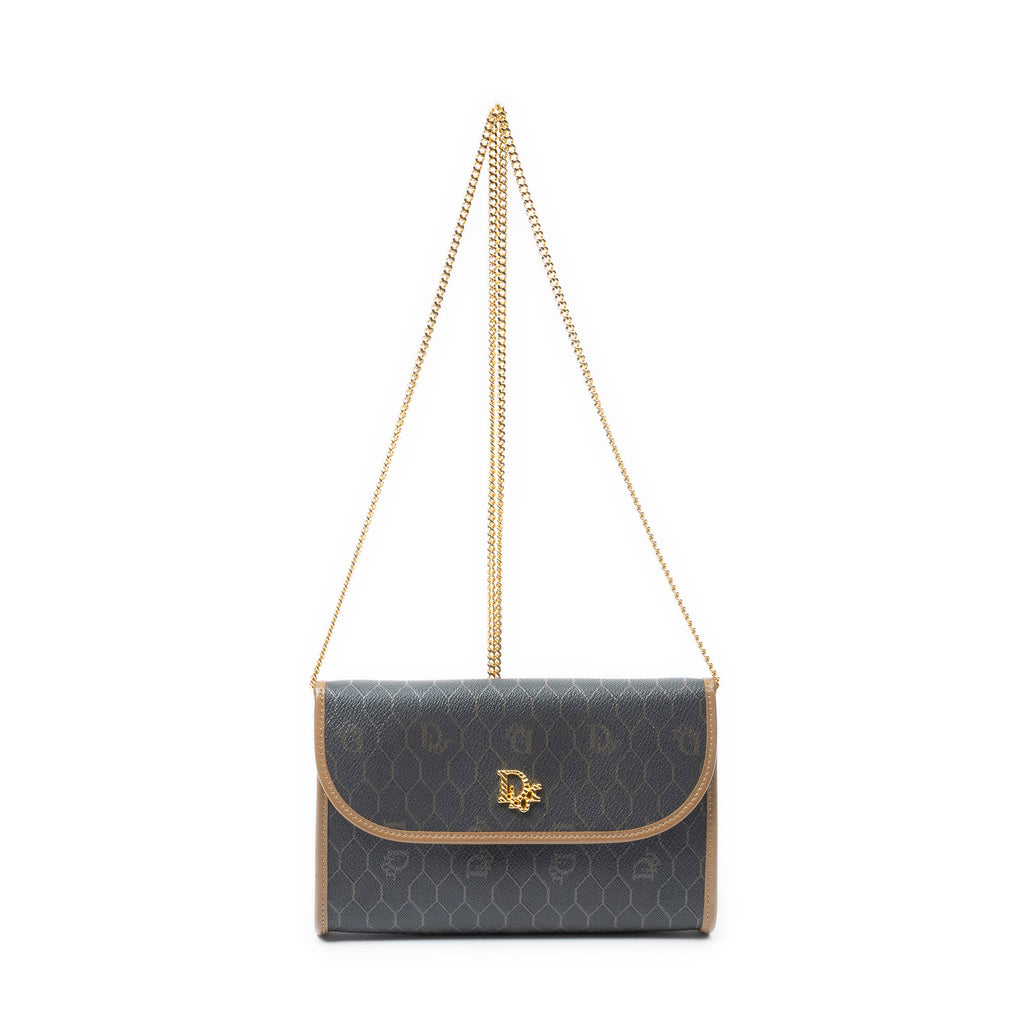 Shoulder Bag Vintage Mini Chain Flap Dark Grey Honeycomb Coated Canvas
