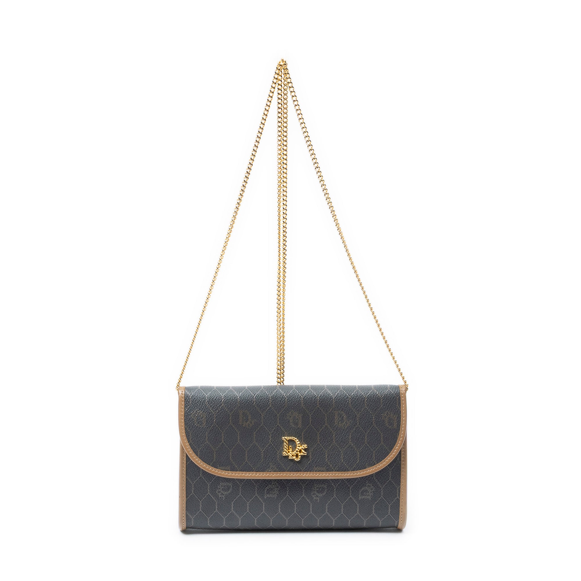Shoulder Bag Vintage Mini Chain Flap Dark Grey Honeycomb Coated Canvas