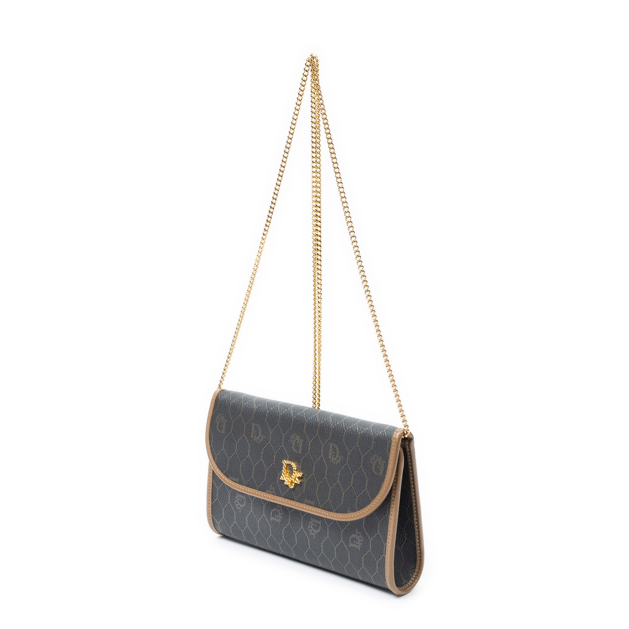 Shoulder Bag Vintage Mini Chain Flap Dark Grey Honeycomb Coated Canvas