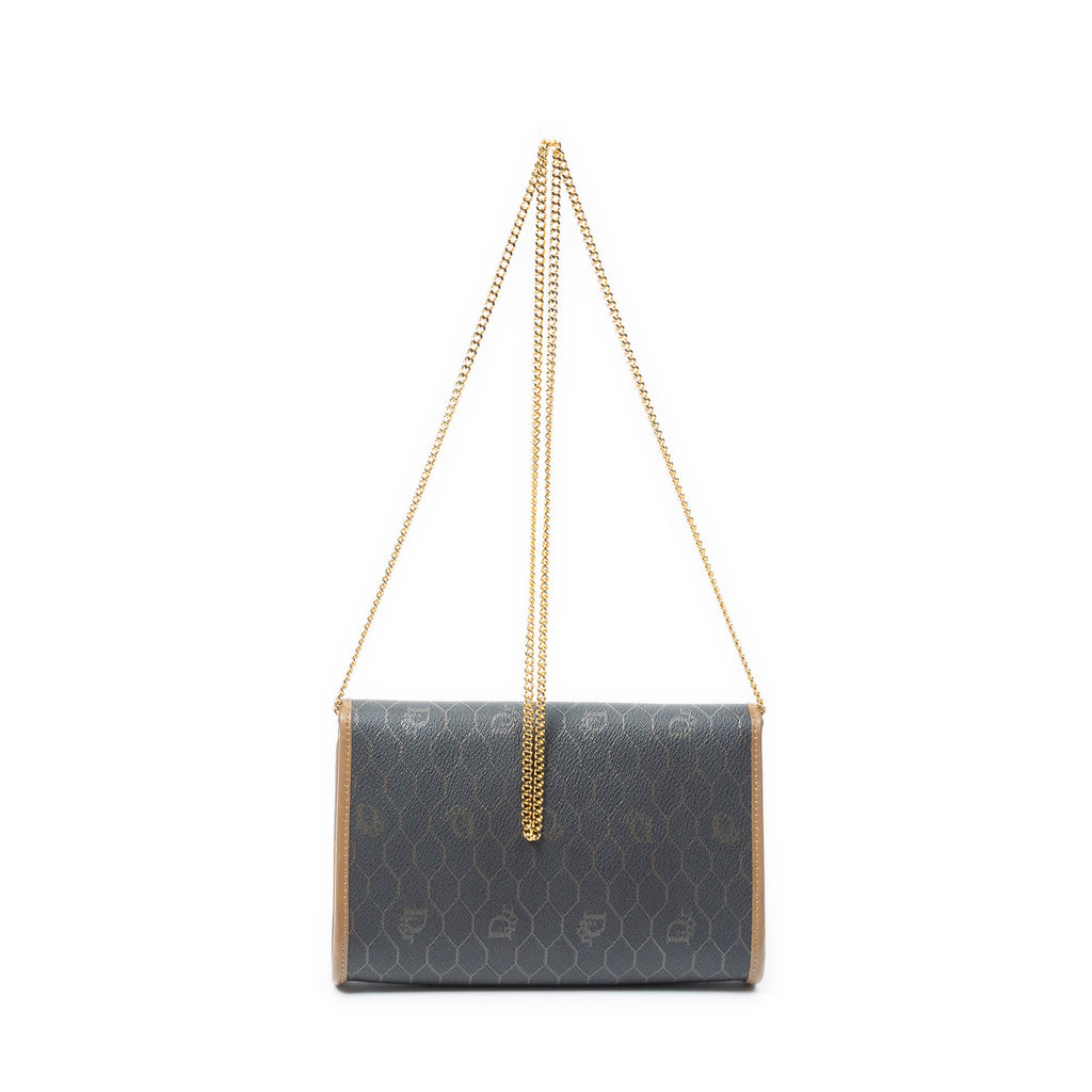 Shoulder Bag Vintage Mini Chain Flap Dark Grey Honeycomb Coated Canvas