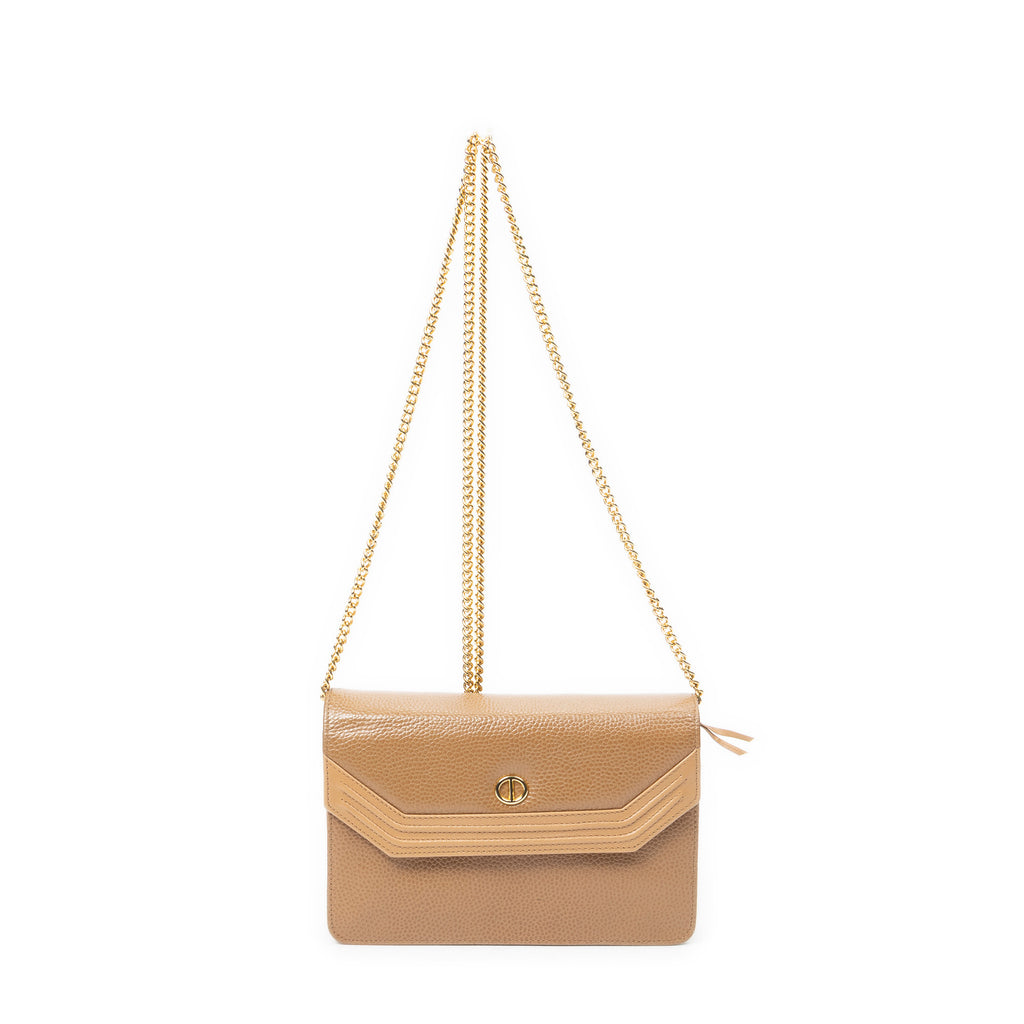 Shoulder Bag Vintage Mini Chain Crossbody Tan Pebbled Leather