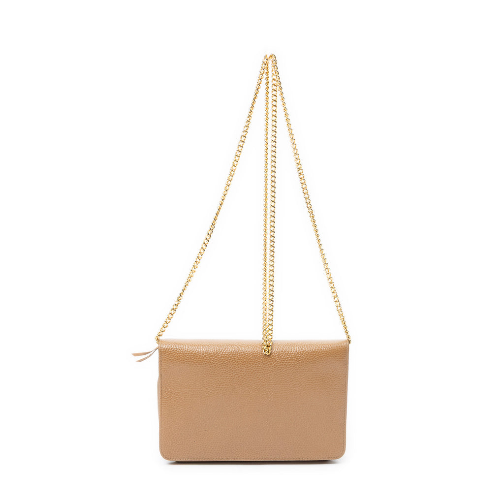 Shoulder Bag Vintage Mini Chain Crossbody Tan Pebbled Leather