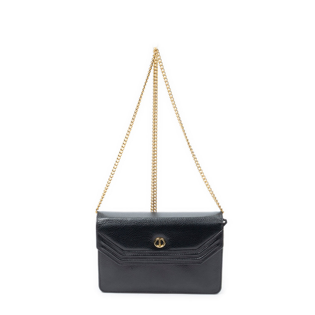 Shoulder Bag Vintage Mini Chain Crossbody Black Pebbled Leather