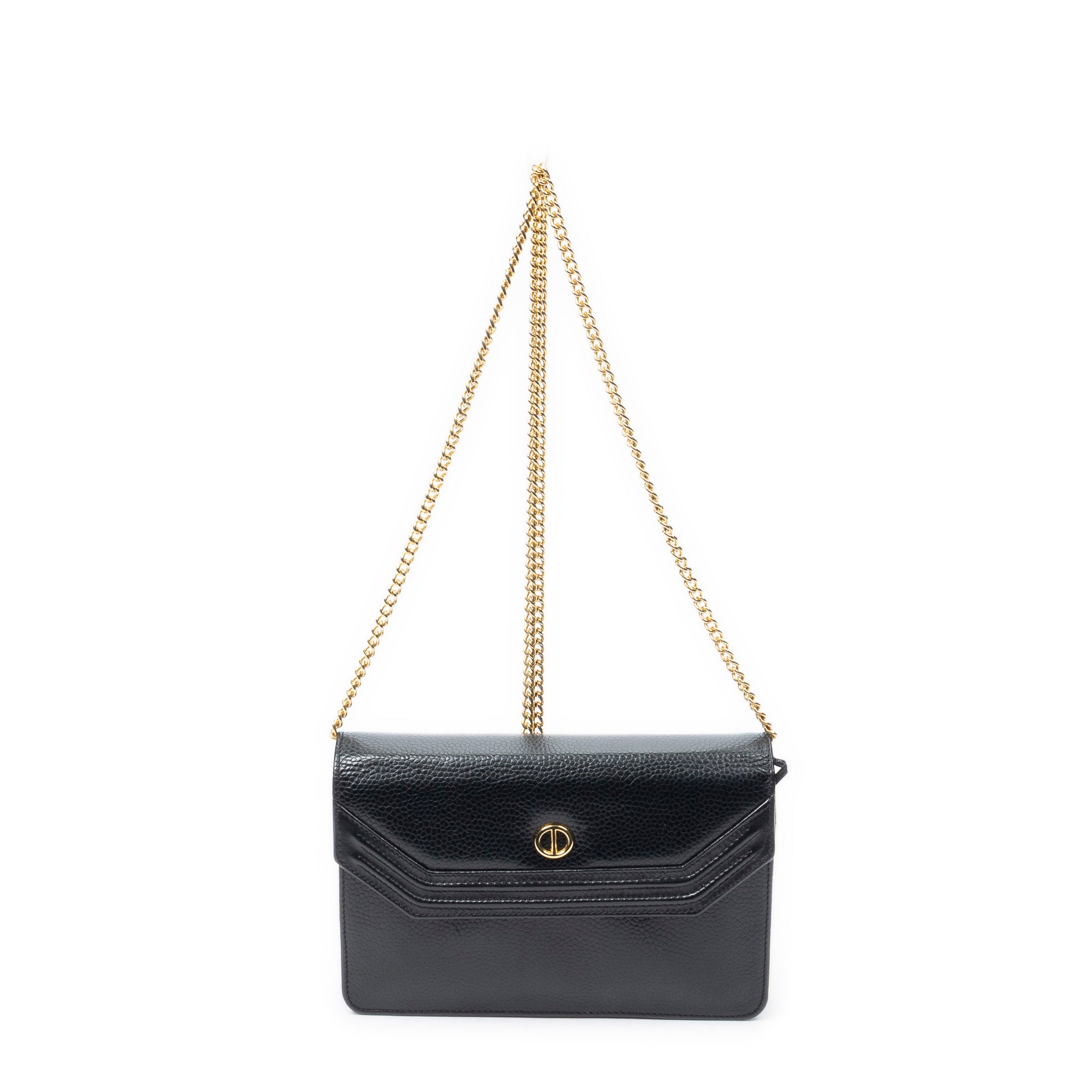 Shoulder Bag Vintage Mini Chain Crossbody Black Pebbled Leather