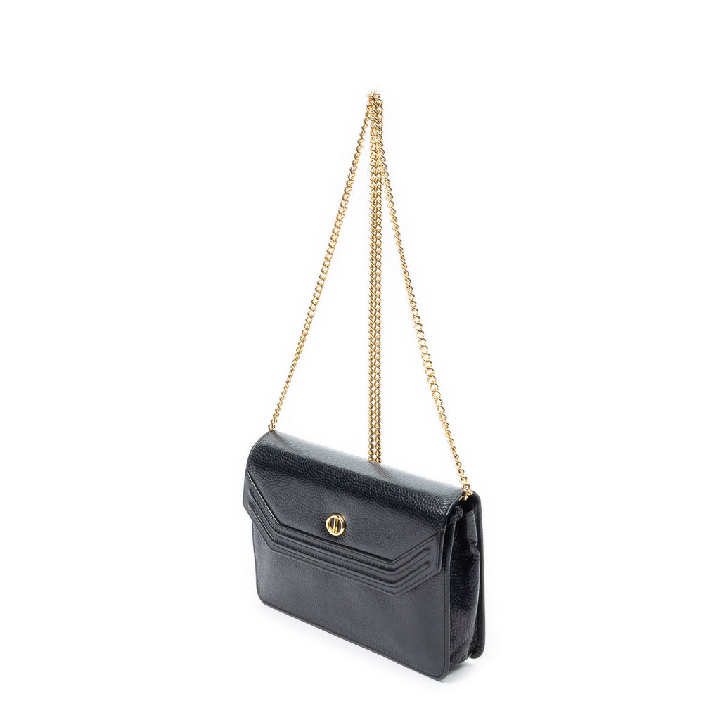 Shoulder Bag Vintage Mini Chain Crossbody Black Pebbled Leather