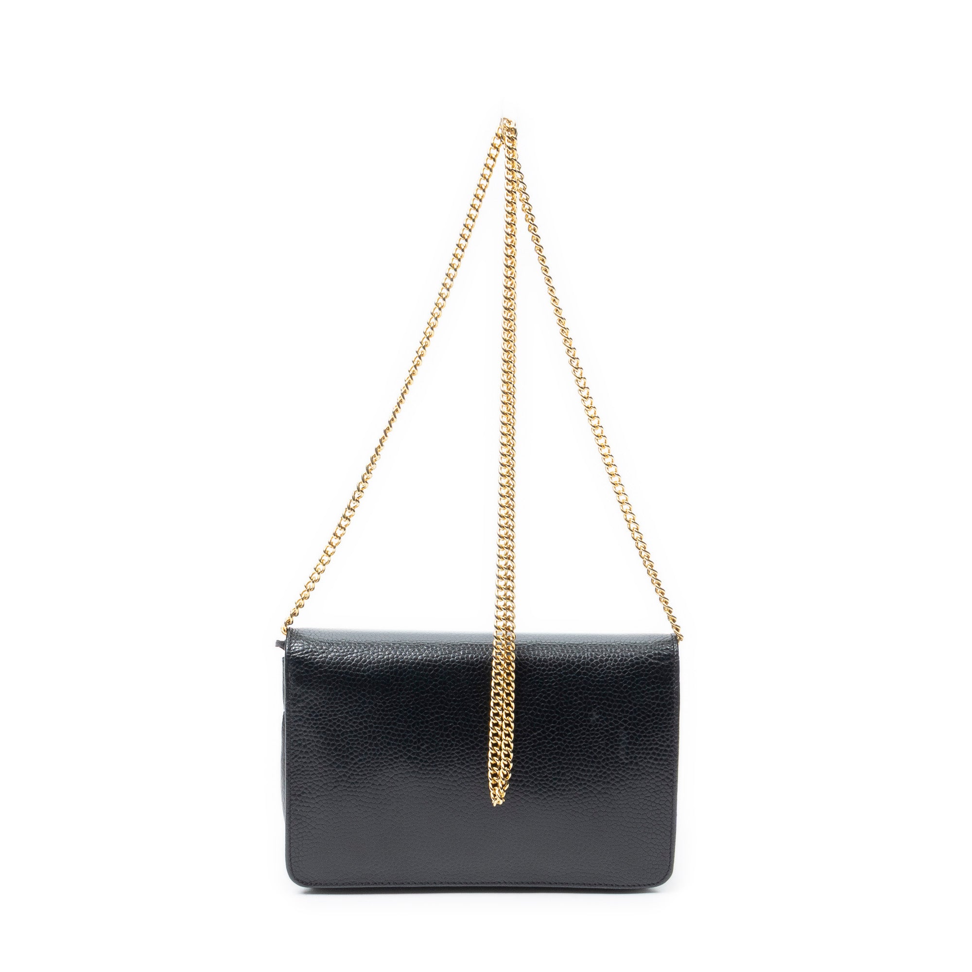 Shoulder Bag Vintage Mini Chain Crossbody Black Pebbled Leather