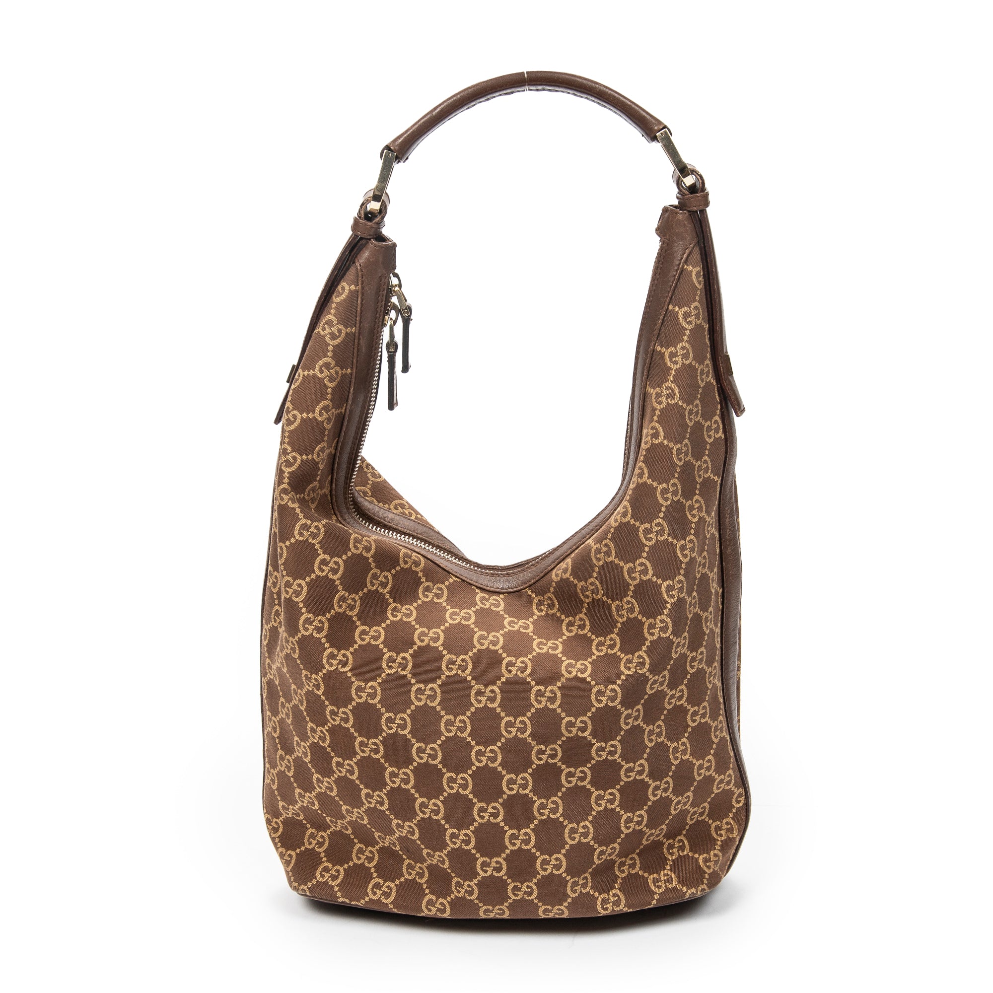 Shoulder Bag Vintage Zip Hobo Brown Monogrammed Canvas