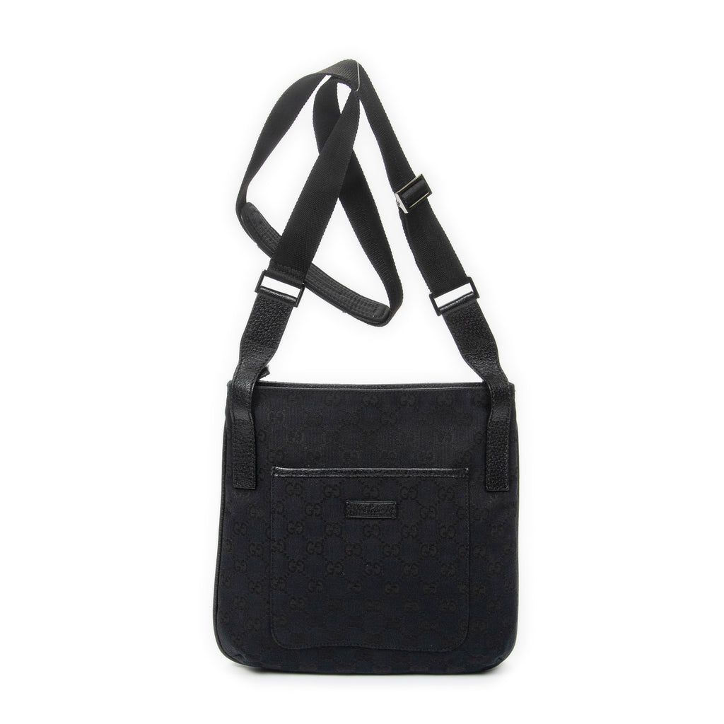 Shoulder Bag Front Slip Pocket Crossbody Black Monogrammed Canvas