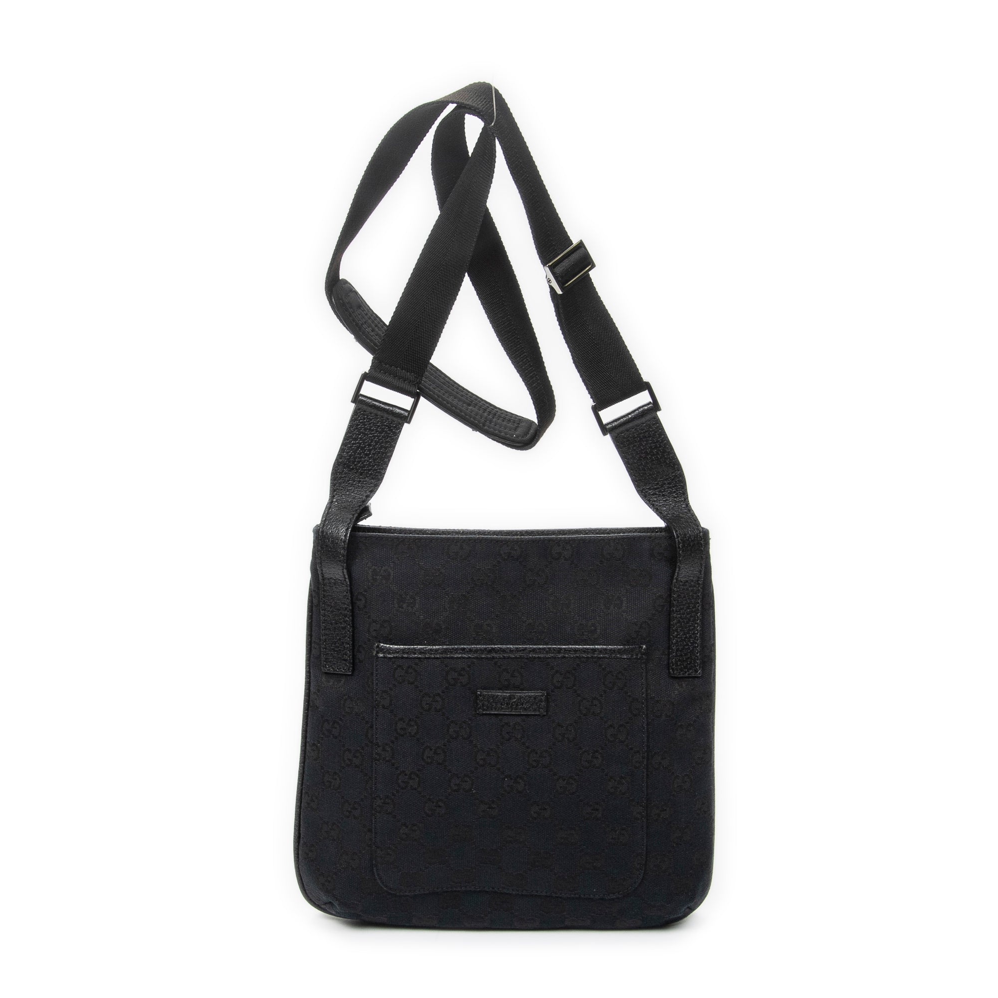 Shoulder Bag Front Slip Pocket Crossbody Black Monogrammed Canvas