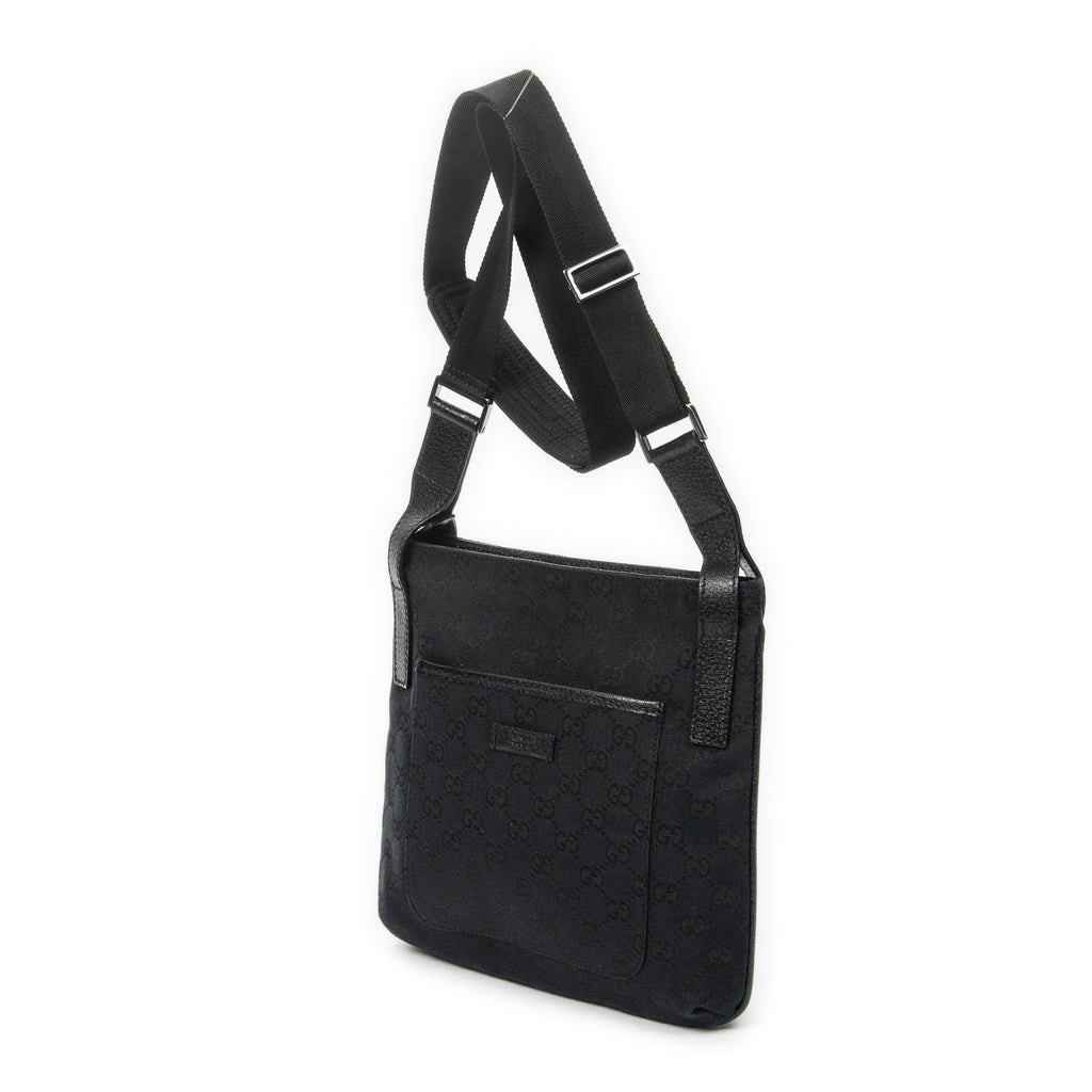 Shoulder Bag Front Slip Pocket Crossbody Black Monogrammed Canvas