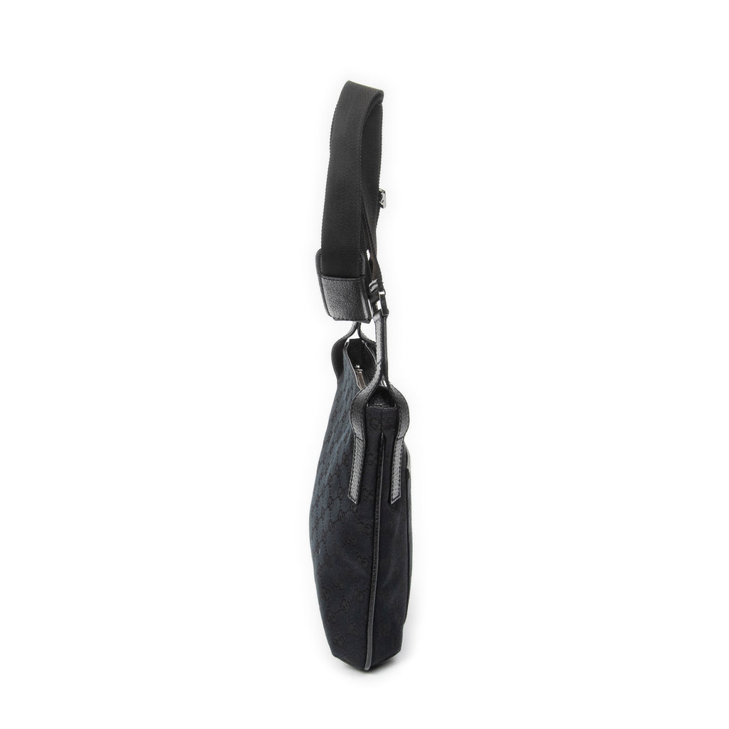 Shoulder Bag Front Slip Pocket Crossbody Black Monogrammed Canvas