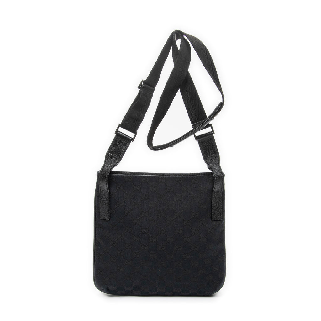Shoulder Bag Front Slip Pocket Crossbody Black Monogrammed Canvas