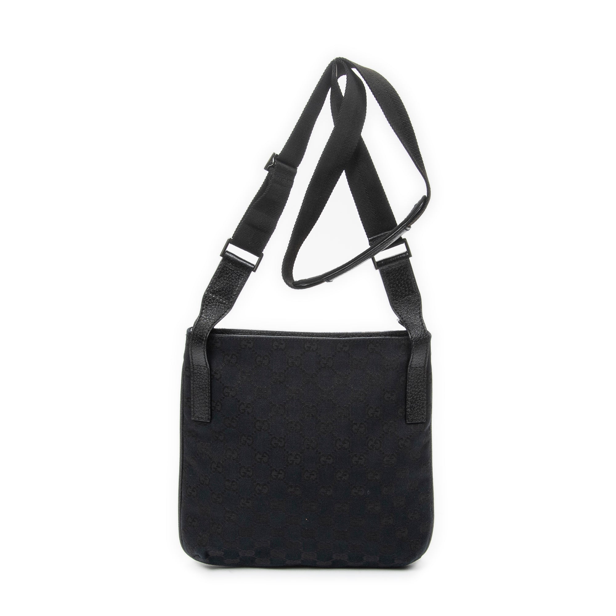 Shoulder Bag Front Slip Pocket Crossbody Black Monogrammed Canvas