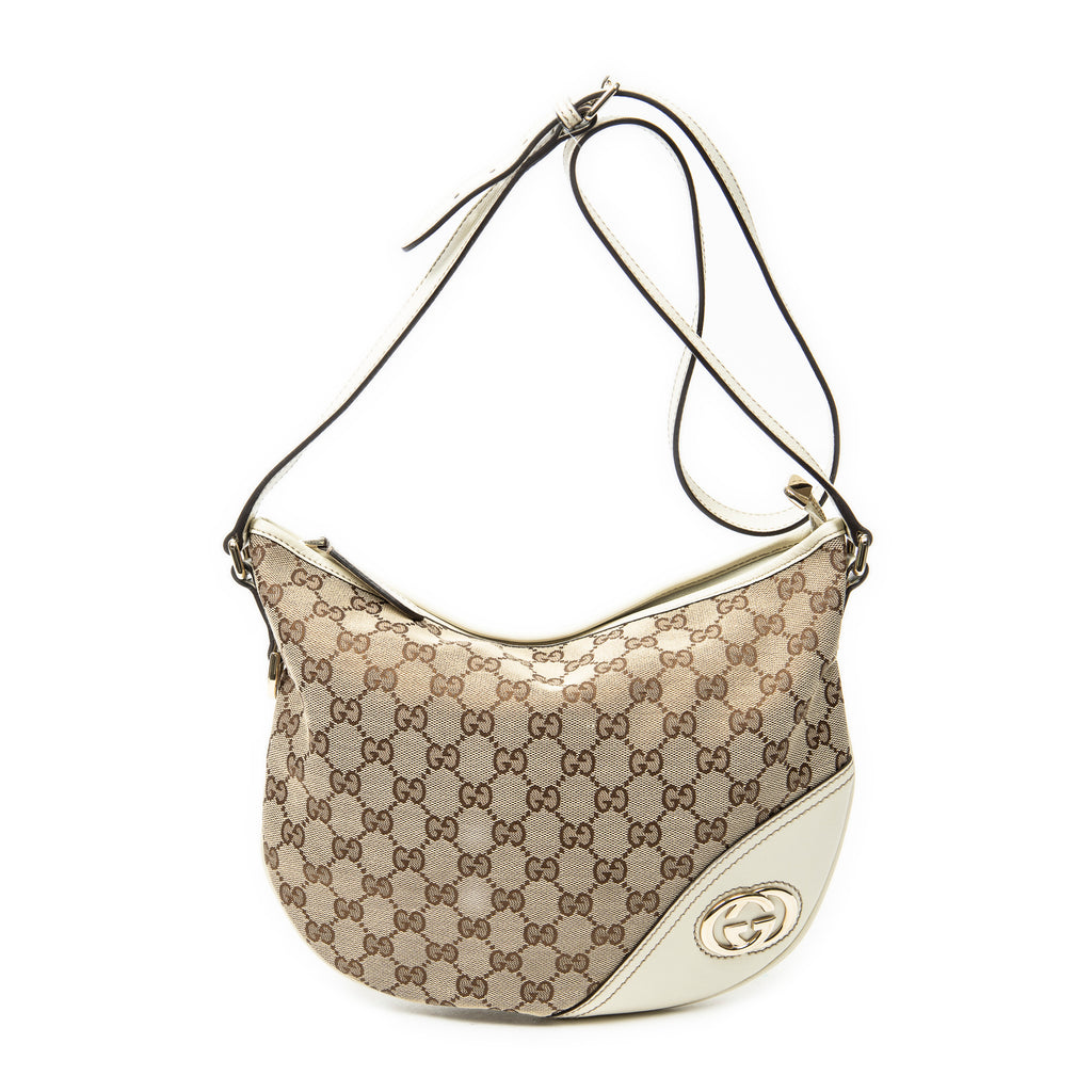Shoulder Bag Medium New Britt Half Moon Crossbody Beige Monogrammed Canvas