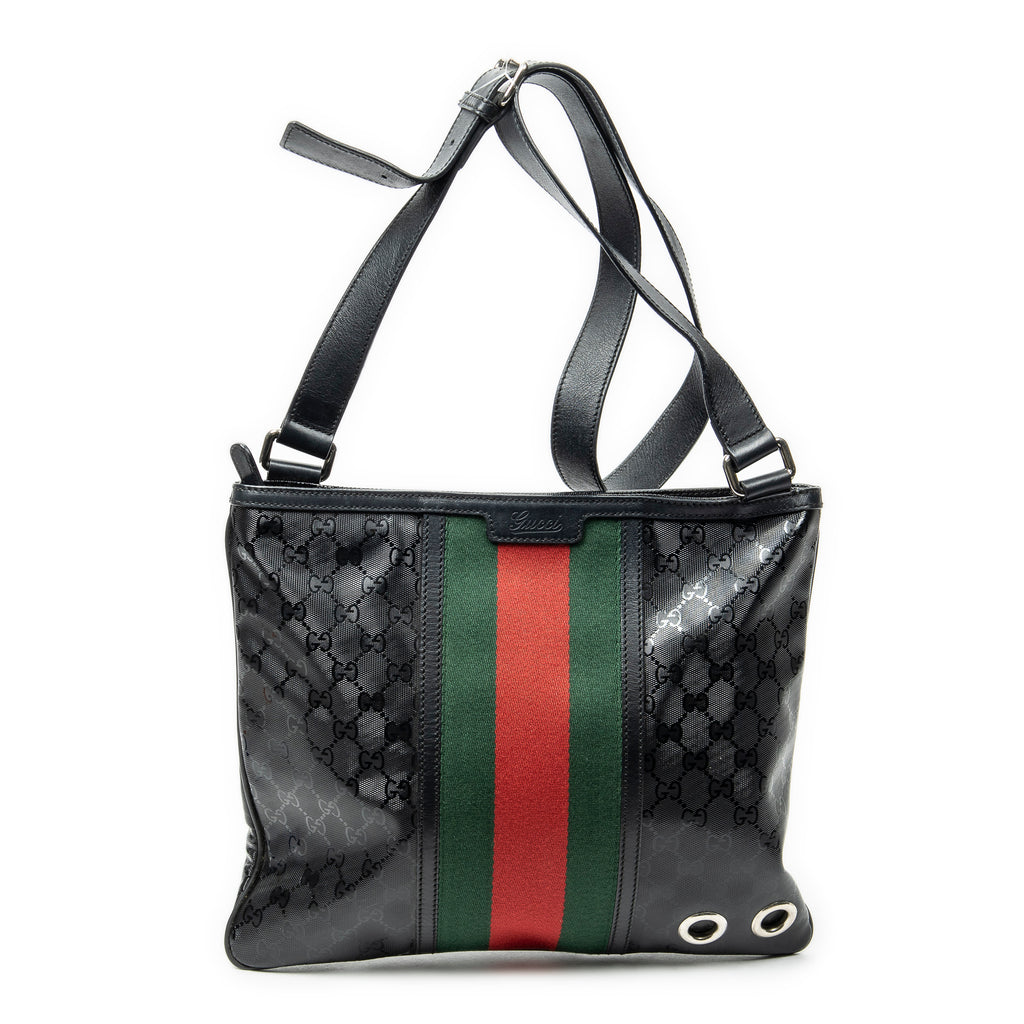 Shoulder Bag Medium Web 500 Messenger Black Guccissima Imprint Coated Canvas