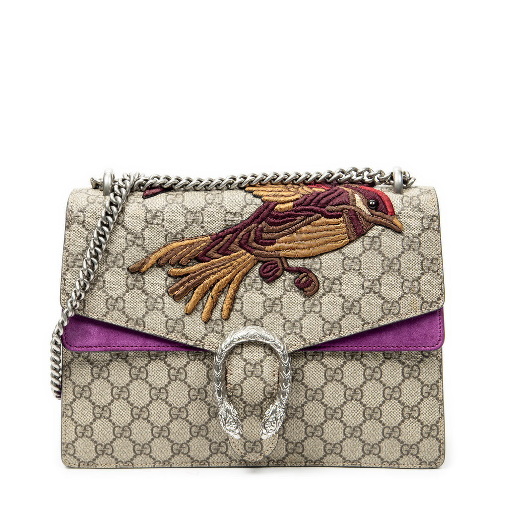 Shoulder Bag Medium Dionysus Chain Crossbody Beige Embroidered Supreme Coated Canvas