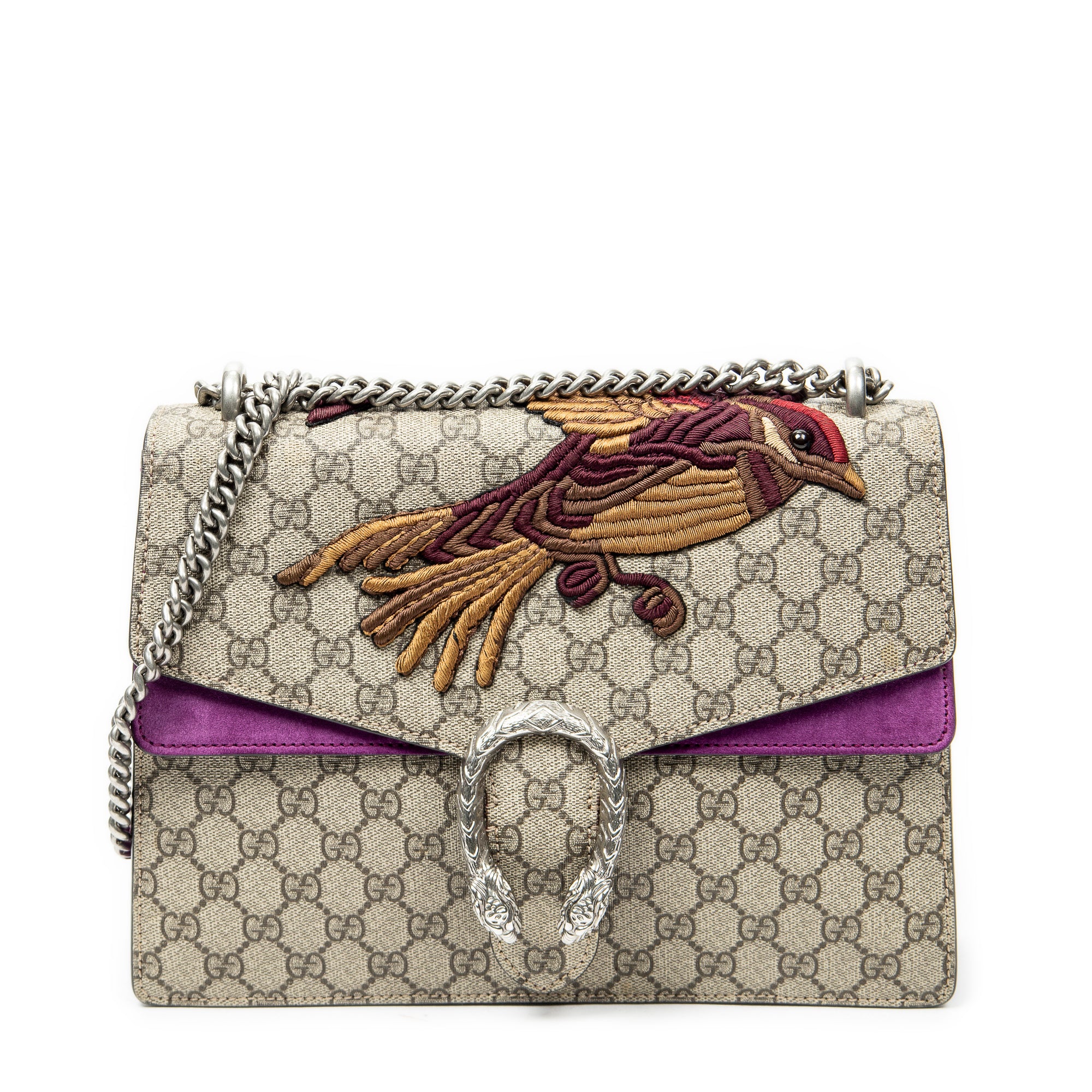 Shoulder Bag Medium Dionysus Chain Crossbody Beige Embroidered Supreme Coated Canvas