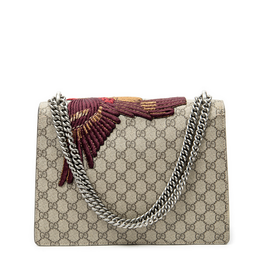 Shoulder Bag Medium Dionysus Chain Crossbody Beige Embroidered Supreme Coated Canvas