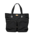 Handbag Double Pocket Tote Black Nylon Canvas