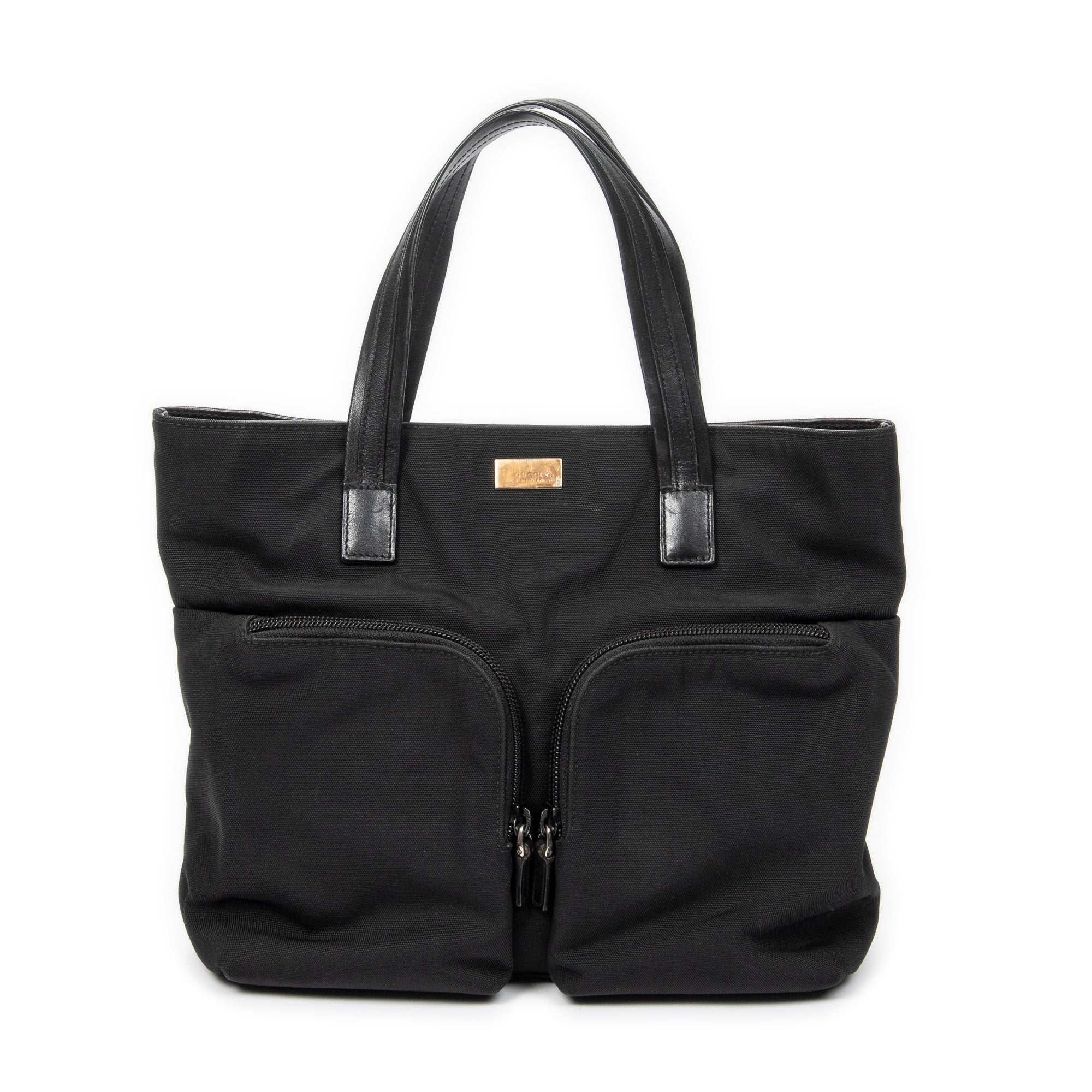 Handbag Double Pocket Tote Black Nylon Canvas