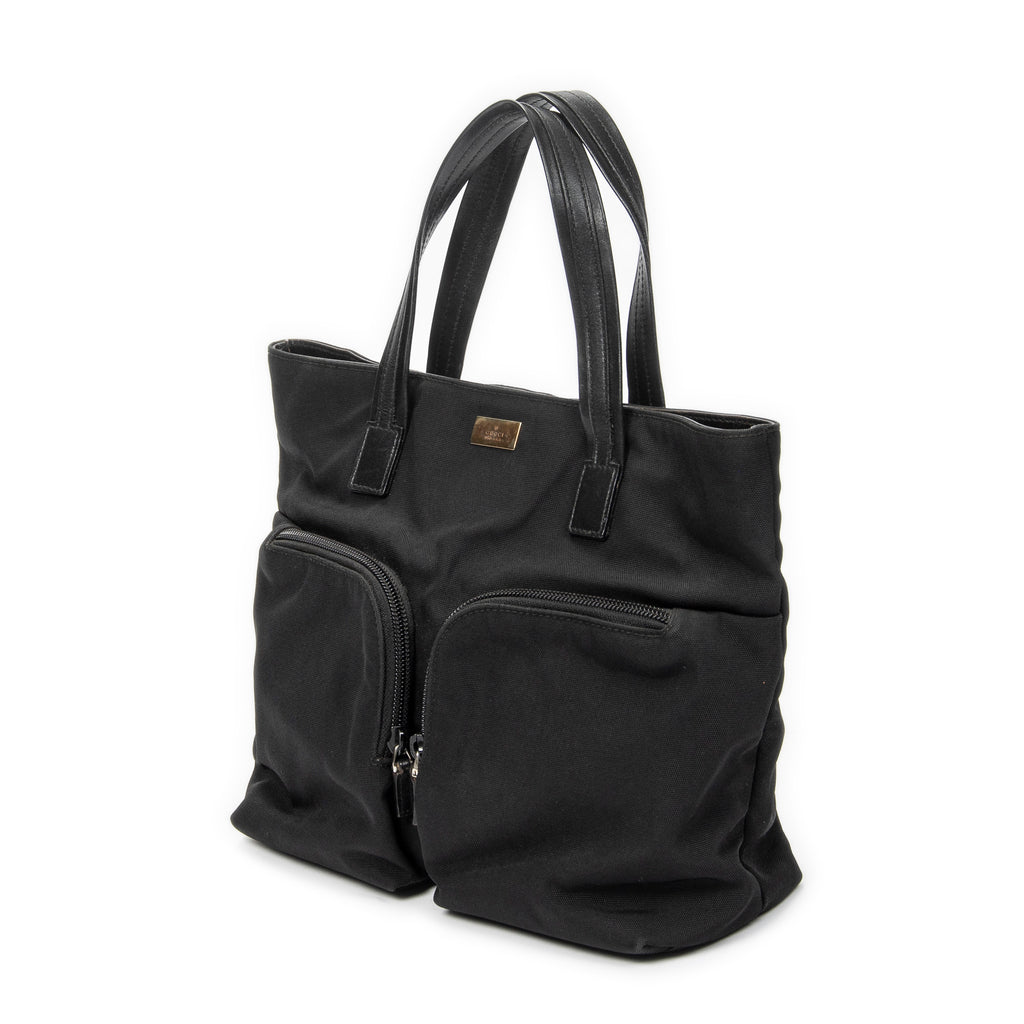 Handbag Double Pocket Tote Black Nylon Canvas