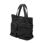 Handbag Double Pocket Tote Black Nylon Canvas