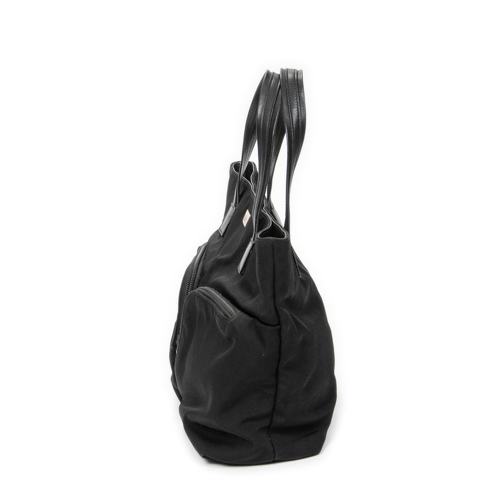 Handbag Double Pocket Tote Black Nylon Canvas