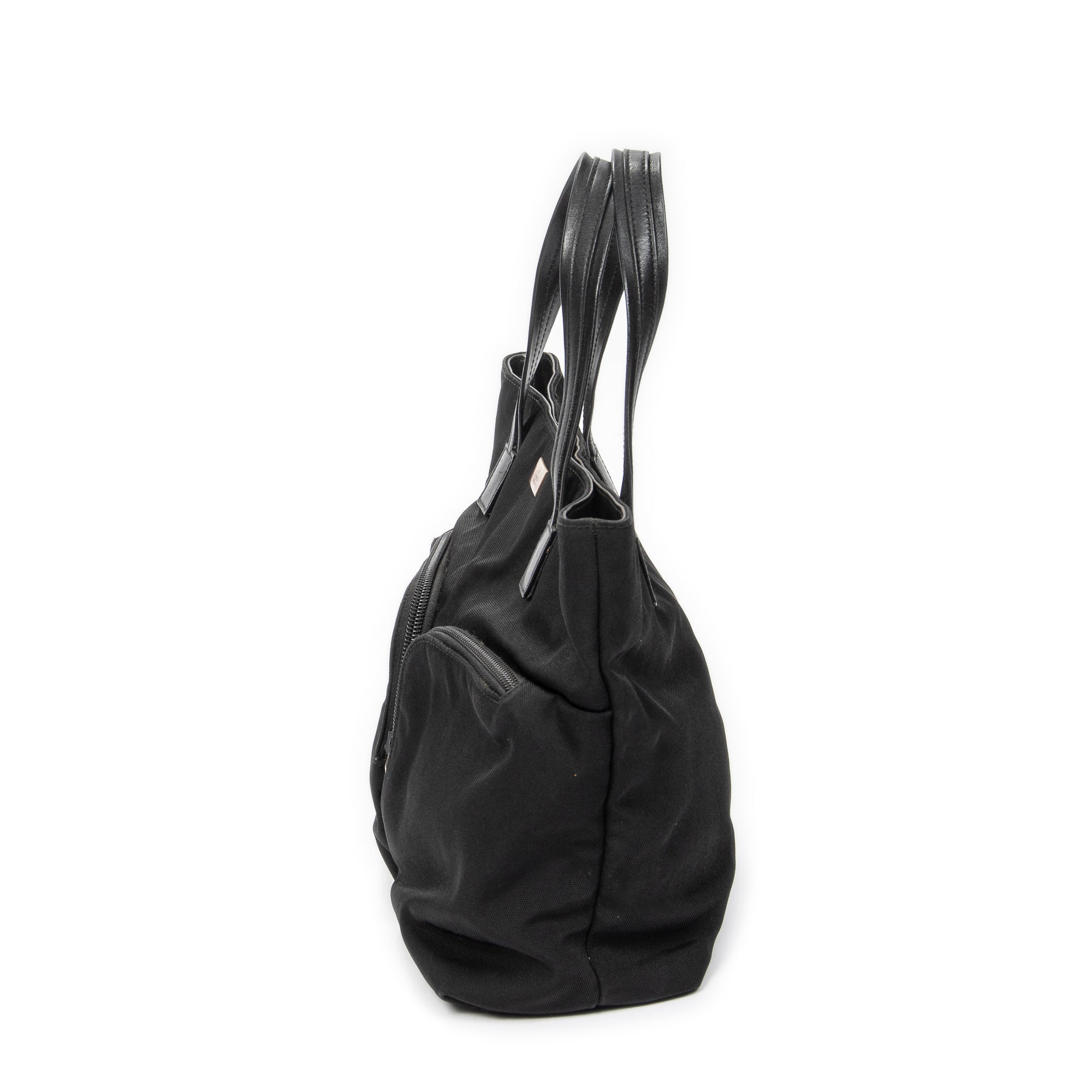 Handbag Double Pocket Tote Black Nylon Canvas