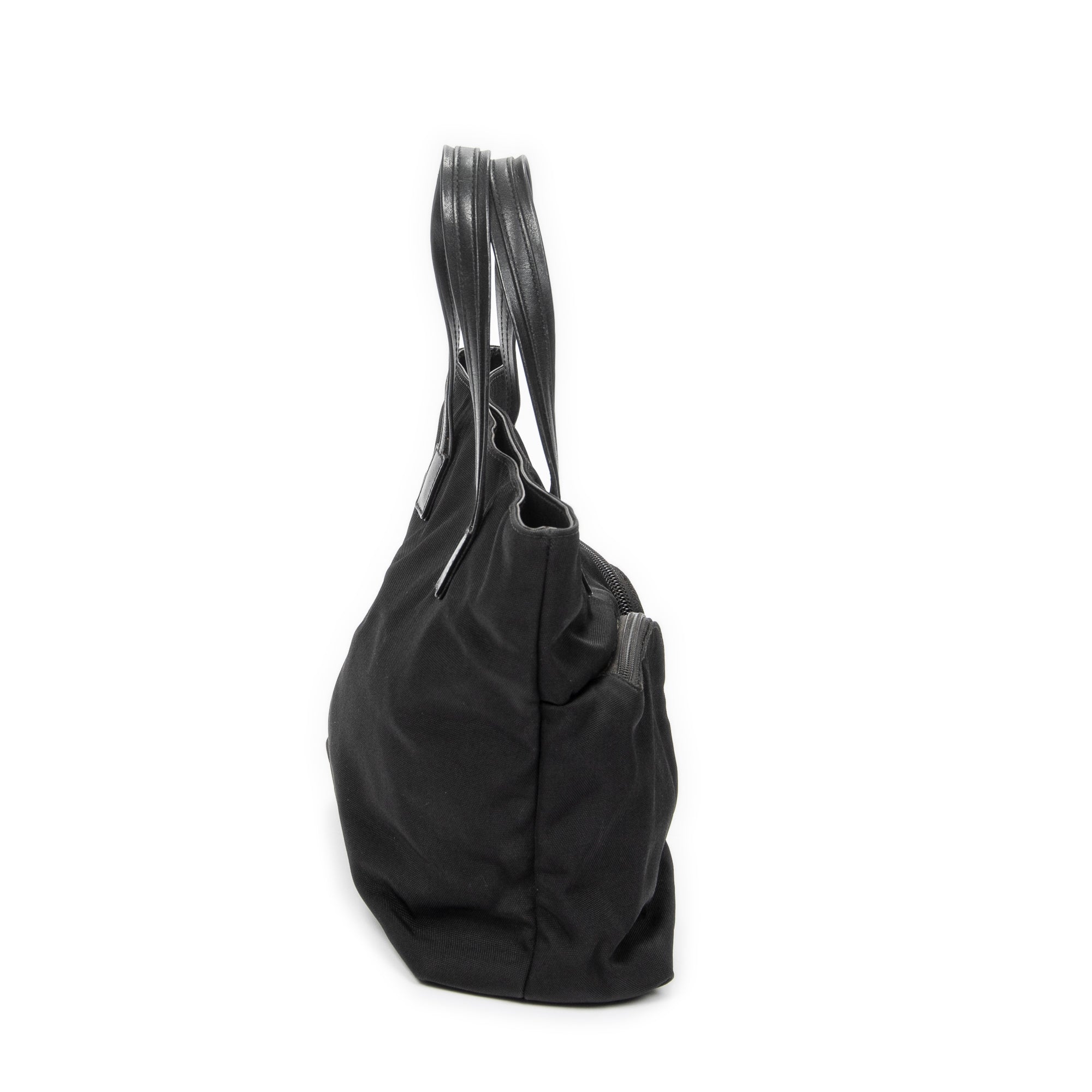 Handbag Double Pocket Tote Black Nylon Canvas
