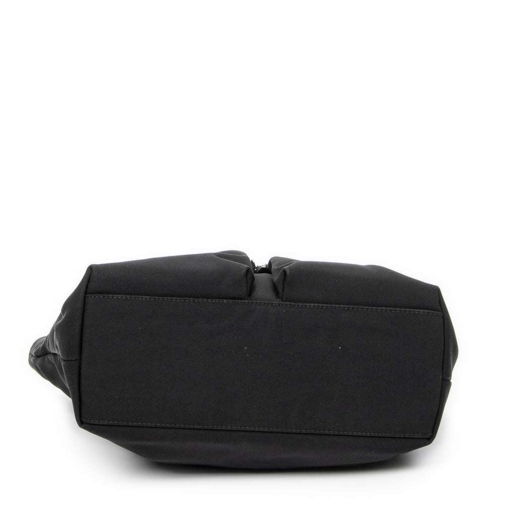 Handbag Double Pocket Tote Black Nylon Canvas