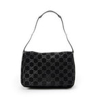 Shoulder Bag Vintage Metal Handle Flap Black Monogrammed Suede Leather