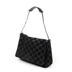 Shoulder Bag Vintage Metal Handle Flap Black Monogrammed Suede Leather