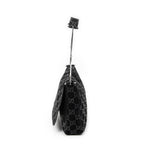 Shoulder Bag Vintage Metal Handle Flap Black Monogrammed Suede Leather